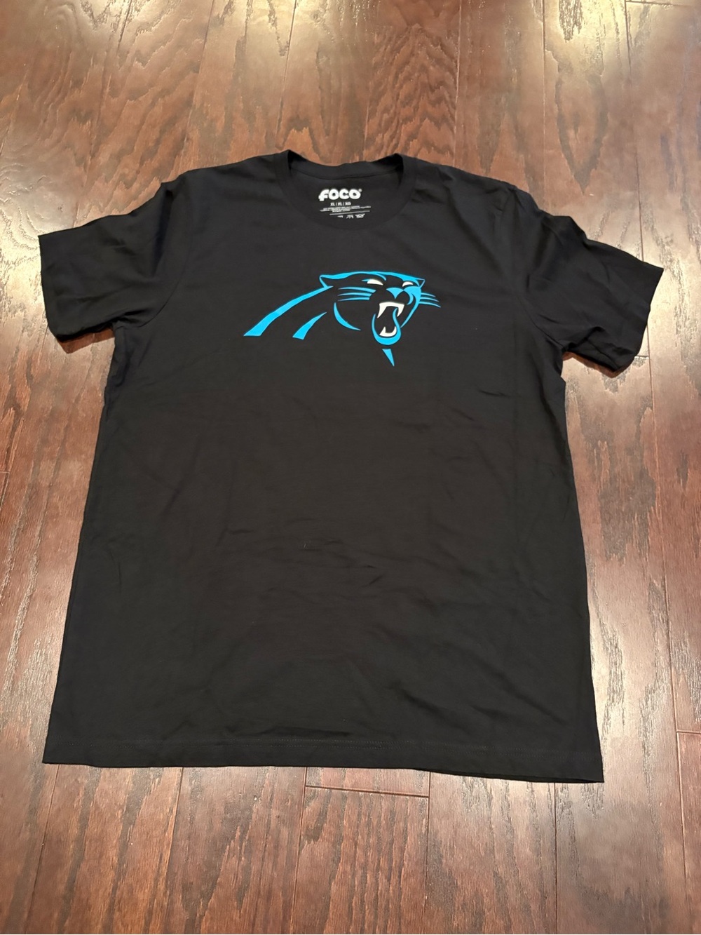 NEW Carolina Panthers NFL Men's T-Shirt XL Black Blue Logo FOCO SS Tee NWOT